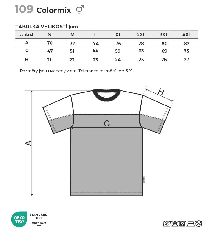 109 Colormix tričko unisex Tabulka velikostí